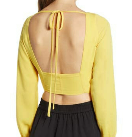 SOLD Tiger Mist ocha tie-front yellow crop top - Picture 3 of 7